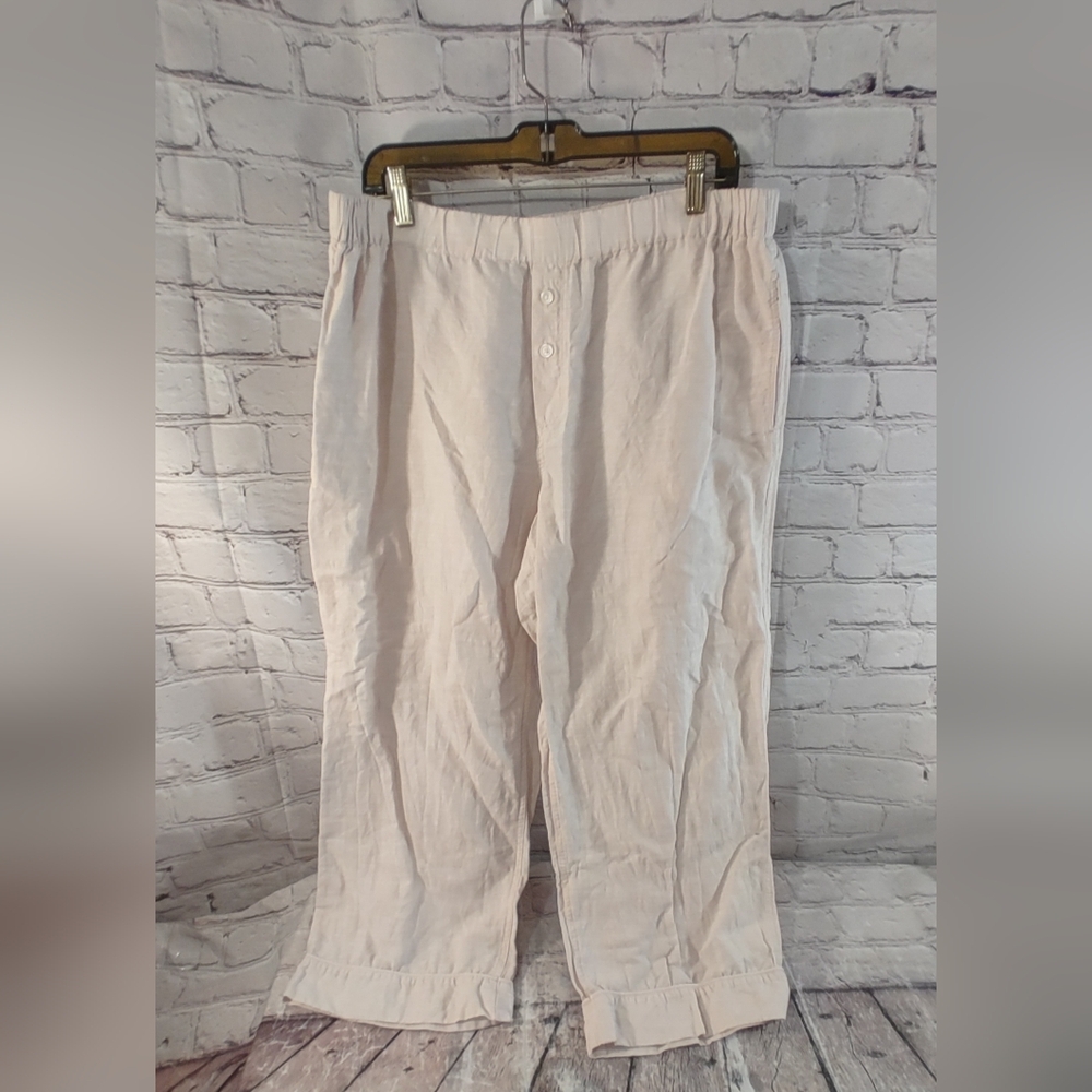 J Crew Womens Re-Imagined Linen Blend Wide Baggy Cuffed Pants Large Cream